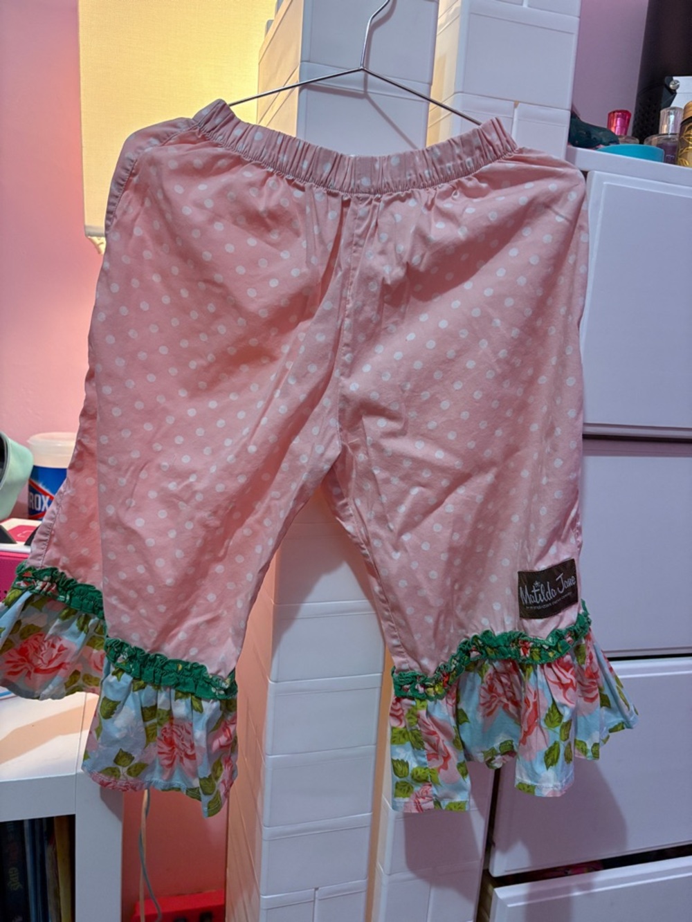 Matilda Jane Pink Polka Dot bottoms and Green floral Trim